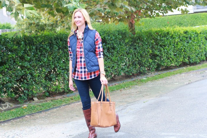 Plaid shirt with puffer vest