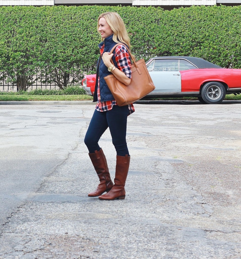 Plaid shirt with puffer vest