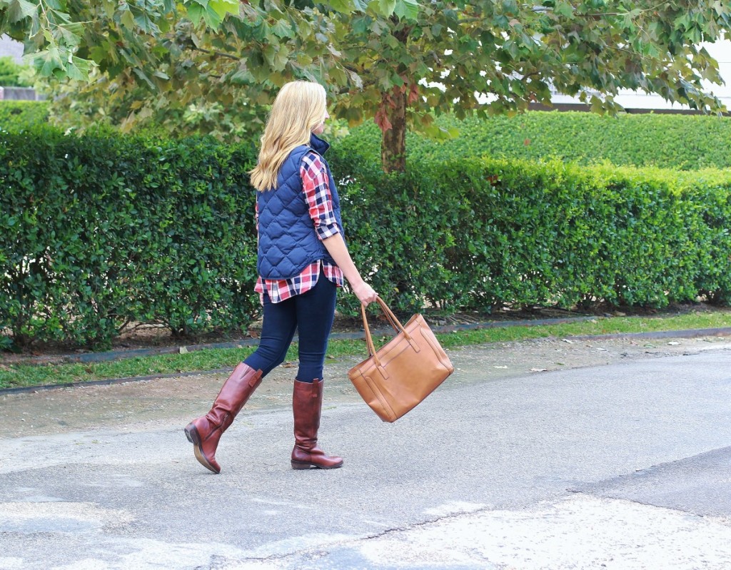 Plaid shirt with puffer vest