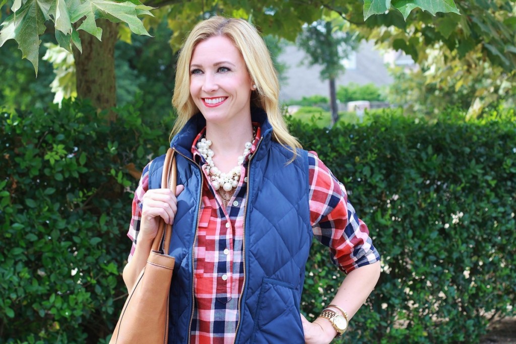Plaid shirt with puffer vest