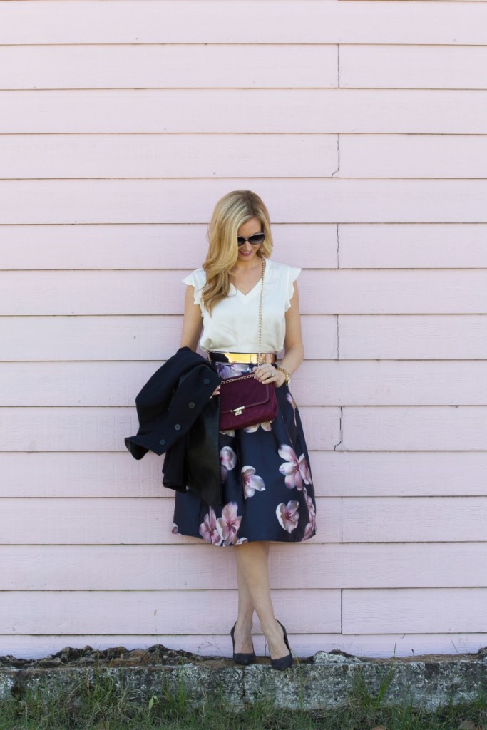 Floral a line midi skirt