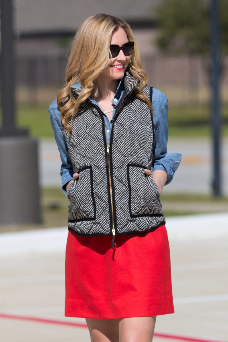 chambray and puffer vest