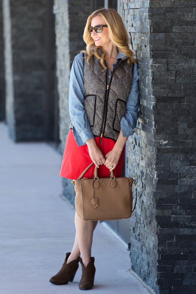 chambray and puffer vest