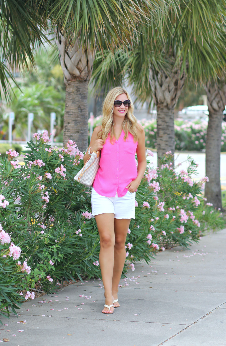 Pink Top and White Denim Shorts