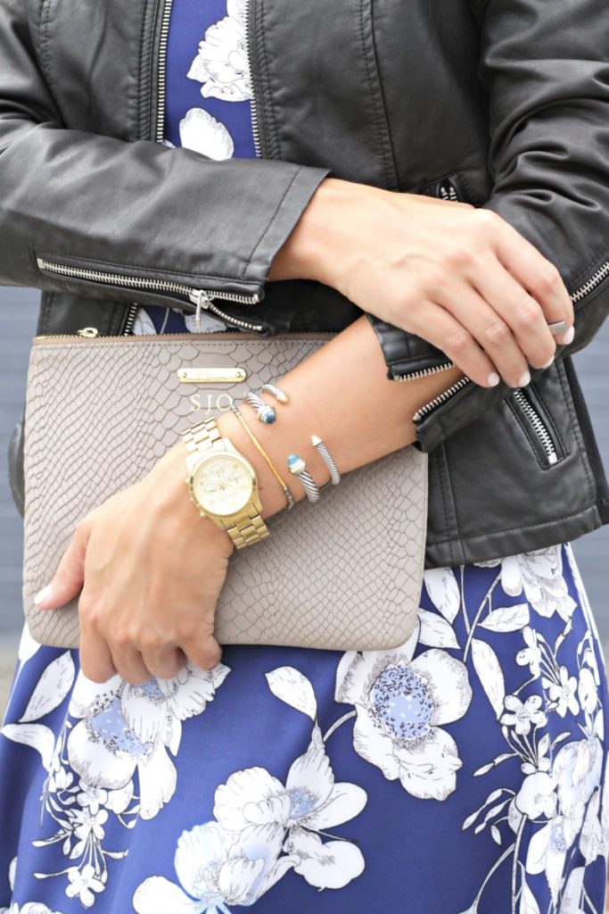 Floral Dress and Leather Jacket