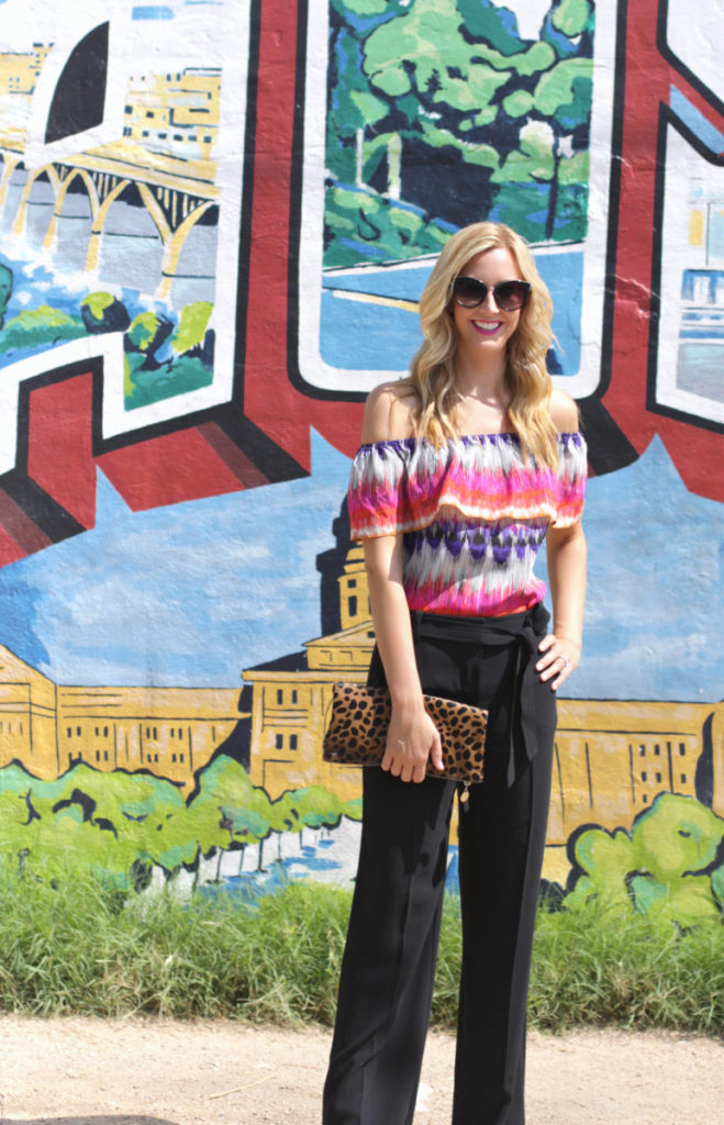 off the shoulder top and black pants