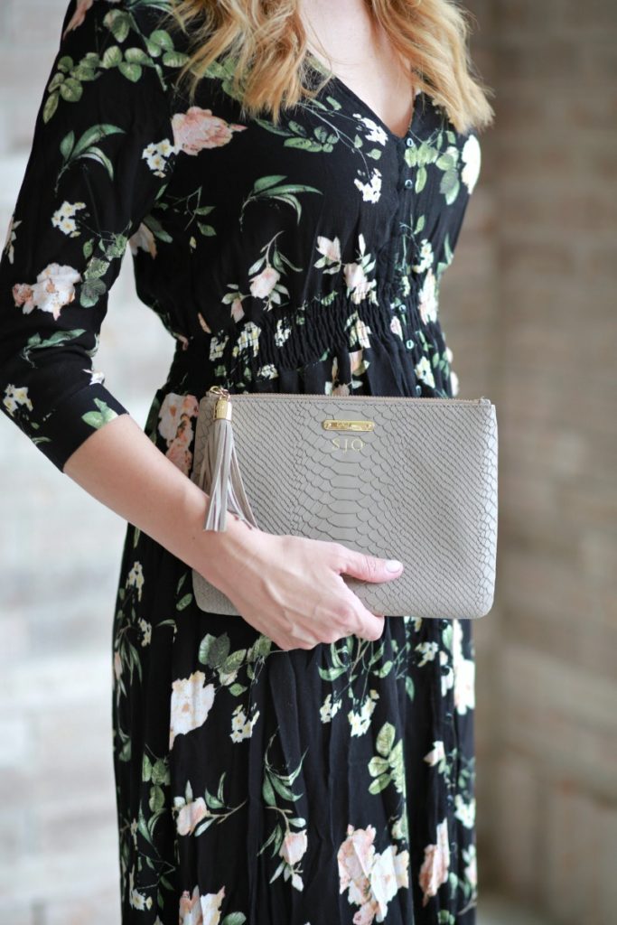 Floral dress and leather jacket