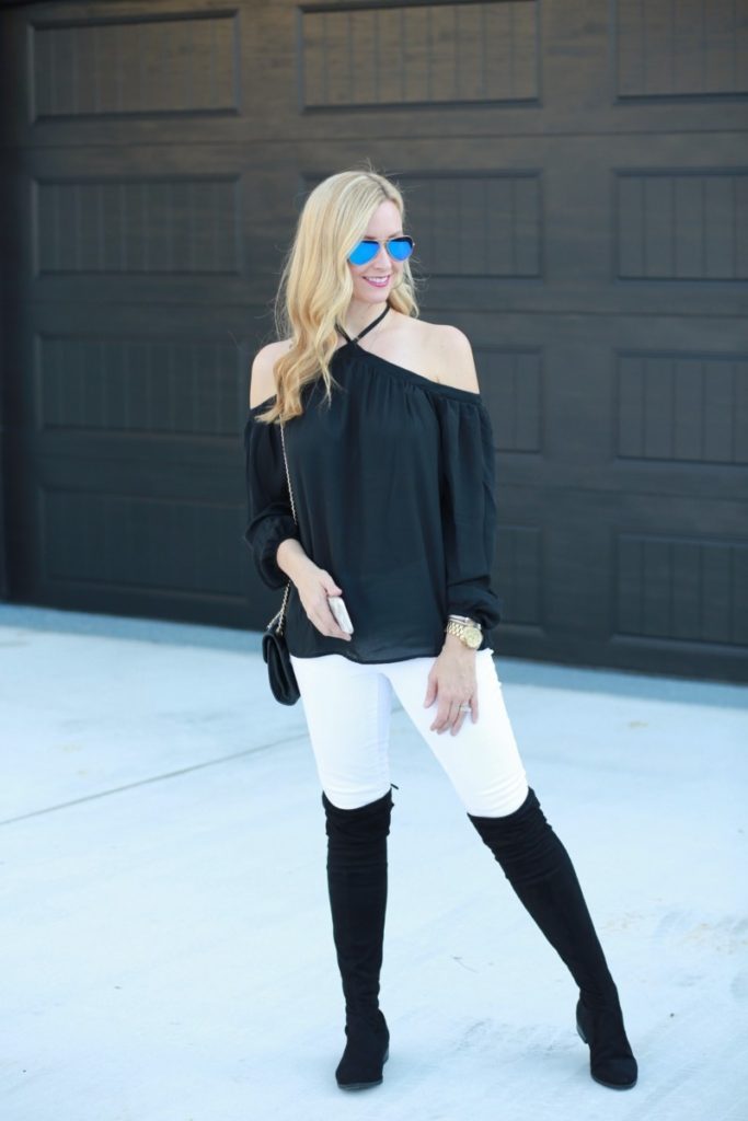 otk boots and cold shoulder top