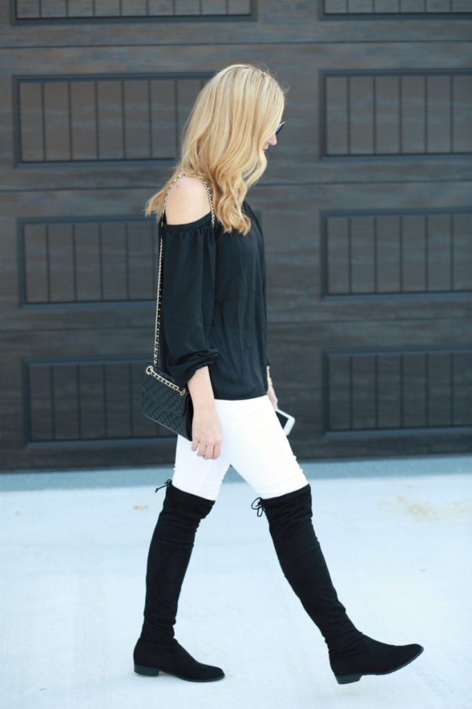 otk boots and cold shoulder top