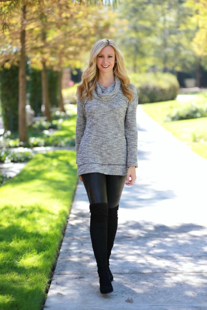 over the knee boots and cozy tunic