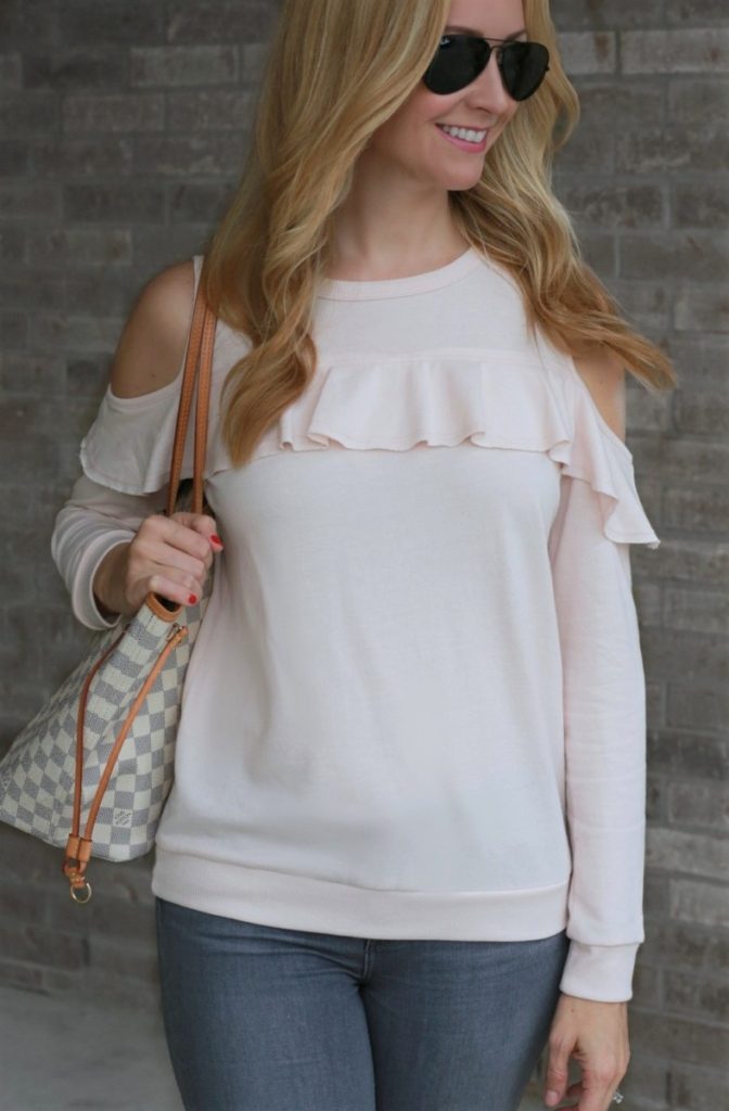 pink ruffle sweater 