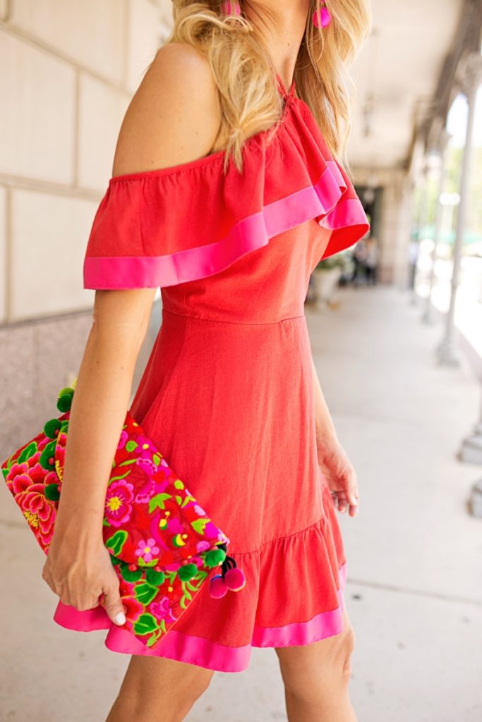 Affordable Cute Sundress and Colorful Clutch Under $100 by fashion blogger Sara of Haute & Humid