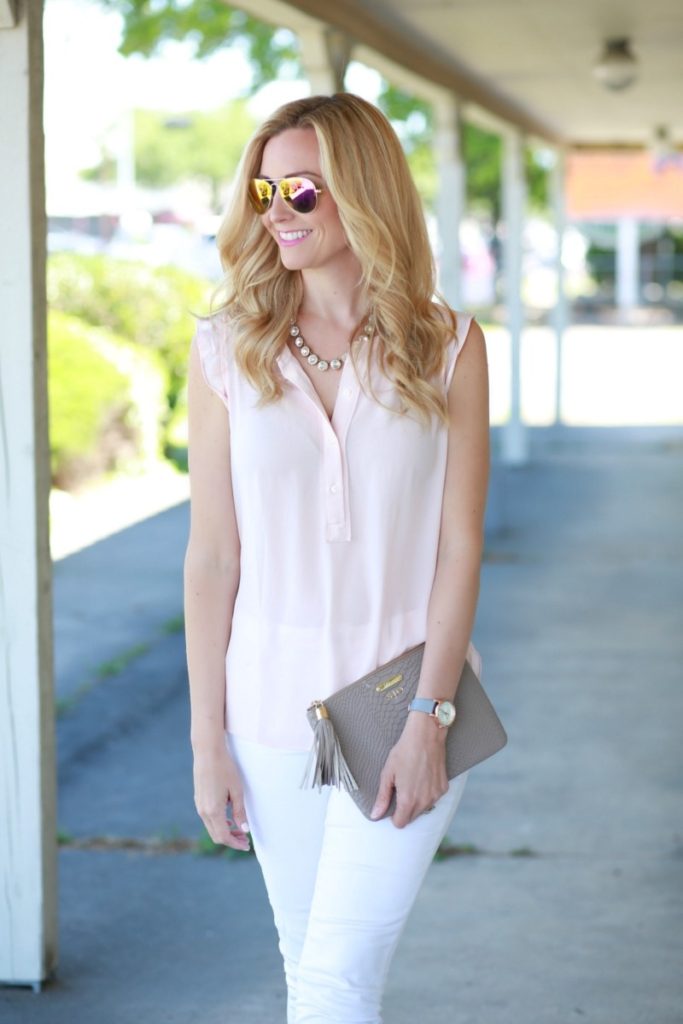 Blush Top with Ruffle Sleeves by fashion blogger Sara of Haute & Humid