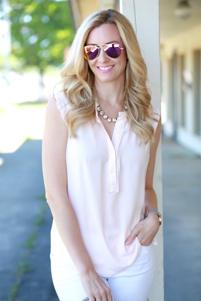Blush Top with Ruffle Sleeves by fashion blogger Sara of Haute & Humid