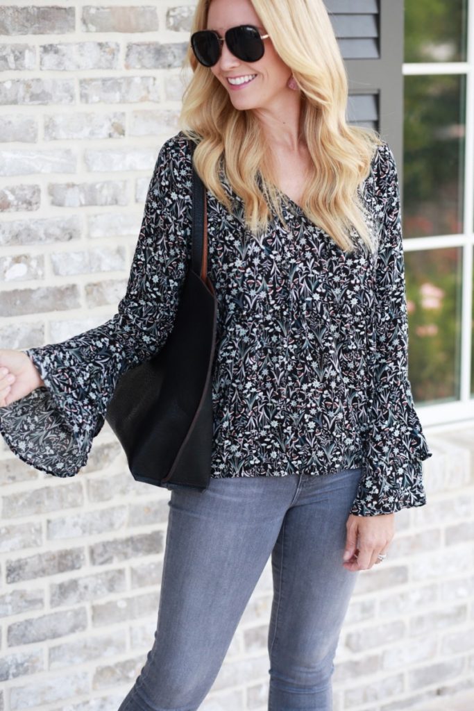 fall floral top - Fall Floral Top With Bell Sleeves - Two Ways by Houston fashion blogger Haute & Humid