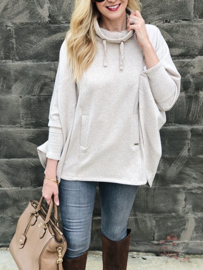 turtleneck poncho - The Softest Turtleneck Poncho by Houston fashion blogger Haute & Humid