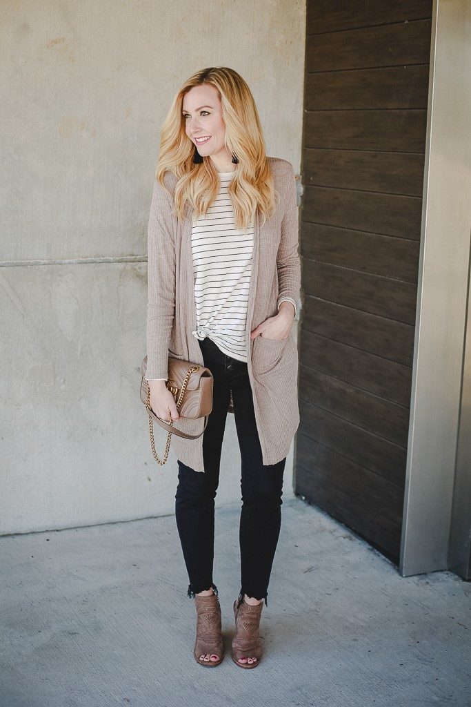 neutral cardigan by popular Houston fashion blogger Haute & humid