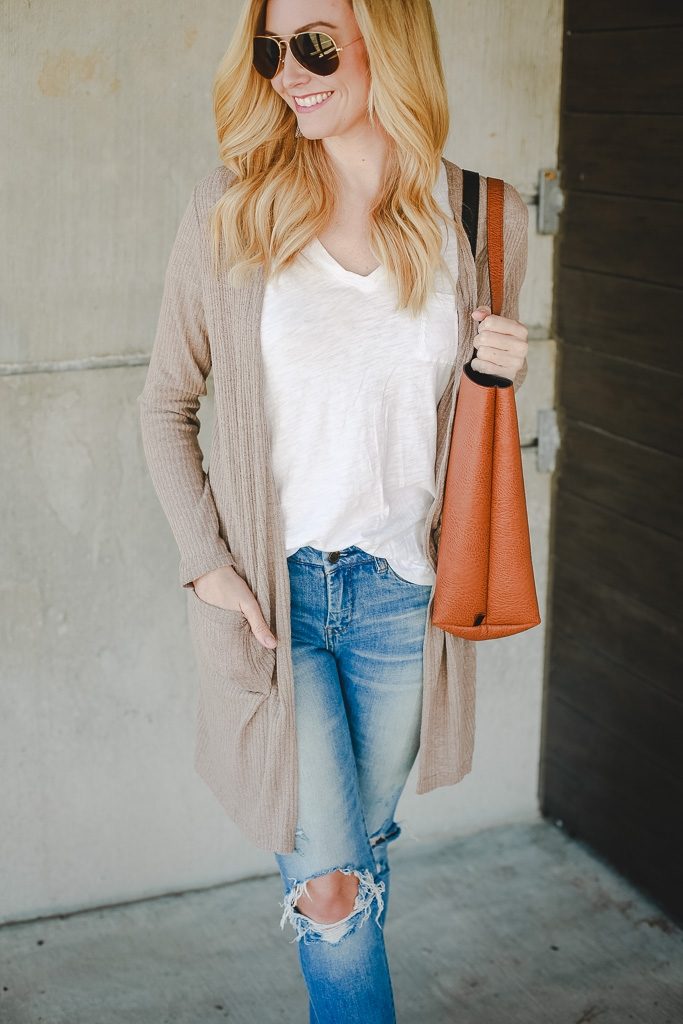 neutral cardigan by popular Houston fashion blogger Haute & humid