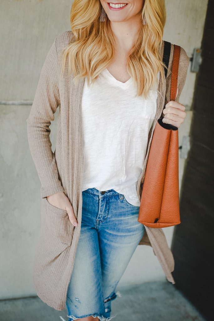 neutral cardigan by popular Houston fashion blogger Haute & humid