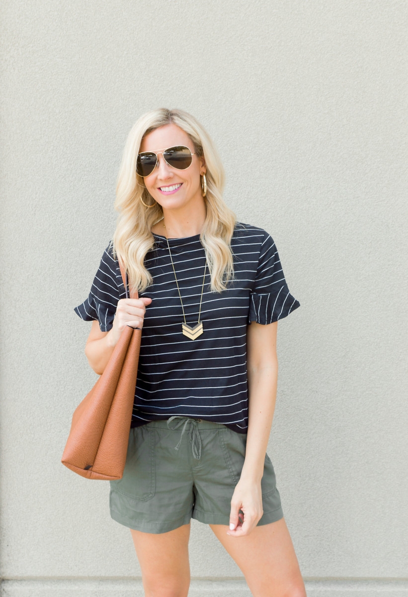 Striped Tee And The Comfiest Pull On Shorts by popular Houston fashion blogger Haute & Humid