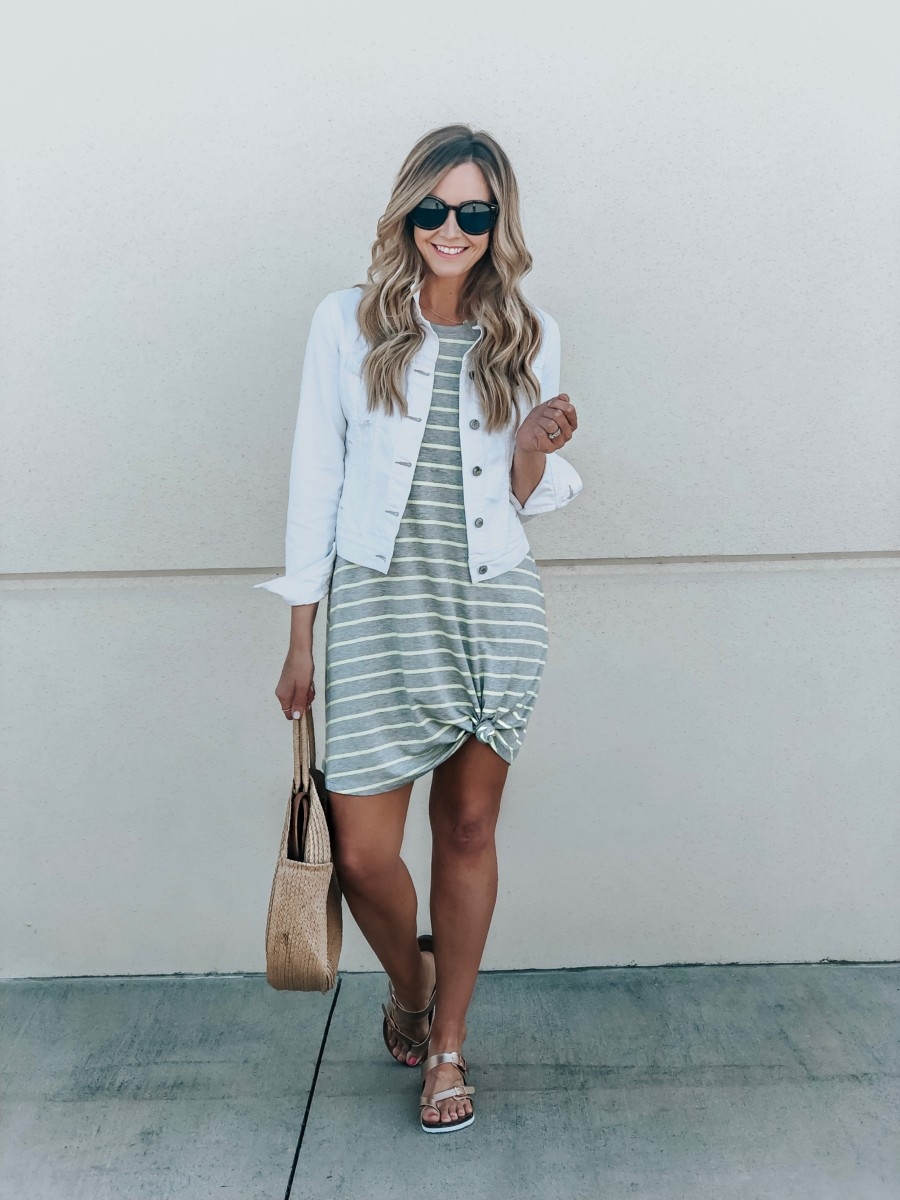 Spring Wardrobe featured by top US fashion blog Haute & Humid; Image of a woman wearing a striped dress from Walmart.