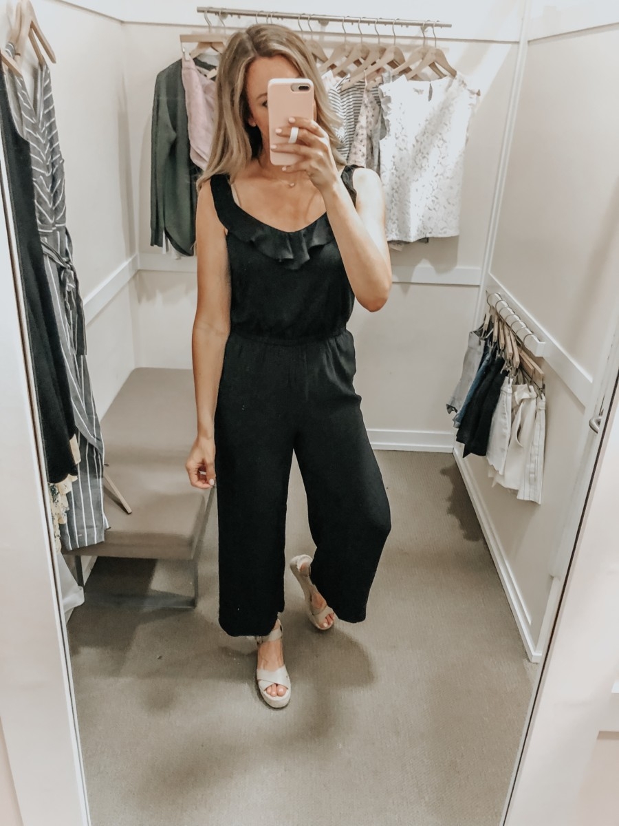 Spring Favorites featured by top US fashion blog Haute & Humid; Image of a woman wearing LOFT jumpsuit.