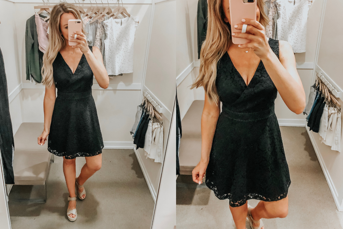 little black dress | LOFT Favorites: Spring Dressing Room Try-On Session featured by top US fashion blog, Haute & Humid; image of woman wearing a LOFT lace dress