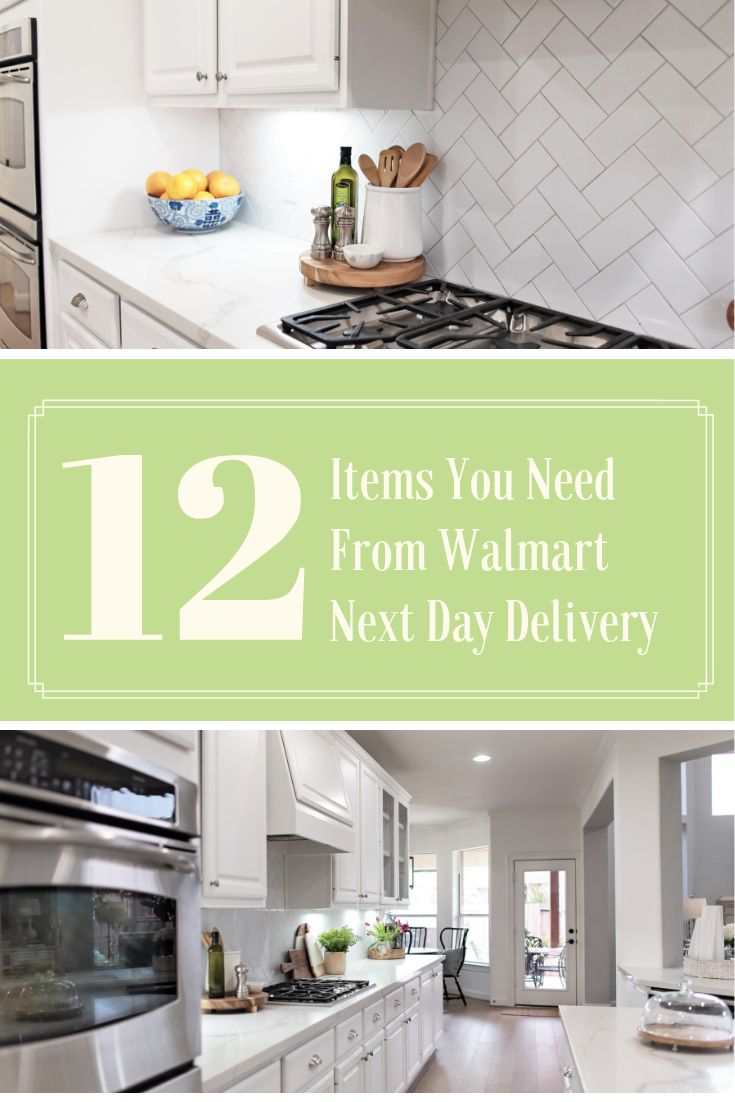 Walmart Next Day Delivery | 12 Items You Need From Walmart Next Day Delivery by popular lifestyle blog, Haute and Humid: collage image of a modern white kitchen. 