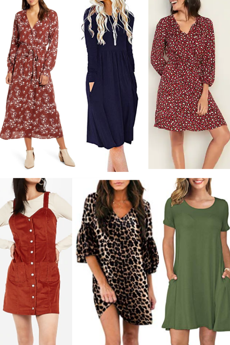 fall dresses | 18 Cute Fall Dresses Under $100 by popular Houston fashion blog, Haute and Humid: collage image of fall dresses.