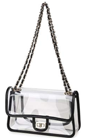 stadium bag | College Game Day Outfits by popular Texas fashion blog, Haute and Humid: image of a Lam Gallery Womens PVC Clear Purse Handbags for Working NFL Stadium Approved Bag Turn Lock Chain Shoulder Bag.