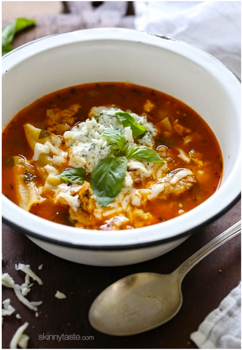 lasagana soup | Stuck at Home Recipes by popular Houston lifestyle blog, Haute and Humid: image of a blow of lasagna soup.