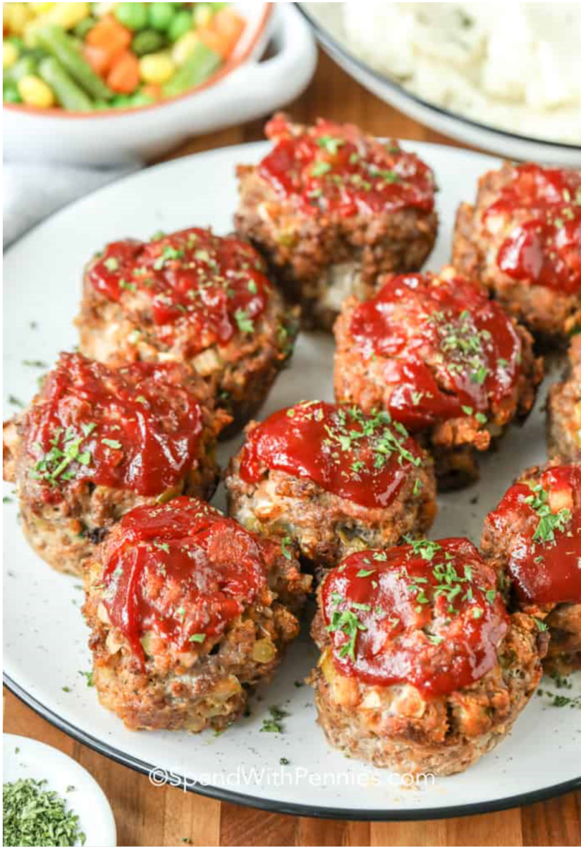mini meat loaf | Stuck at Home Recipes by popular Houston lifestyle blog, Haute and Humid: image of mini muffin tin meat loaf. 