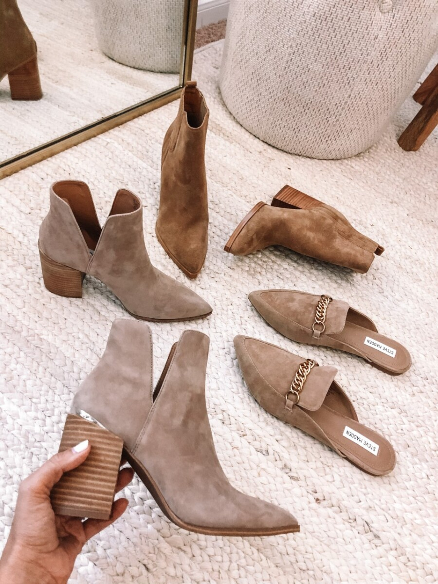 nordstrom sale booties | Nordstrom Anniversary Sale by popular Houston fashion blog, Haute and Humid: image of Steve Madden mules and suede ankle boots. 