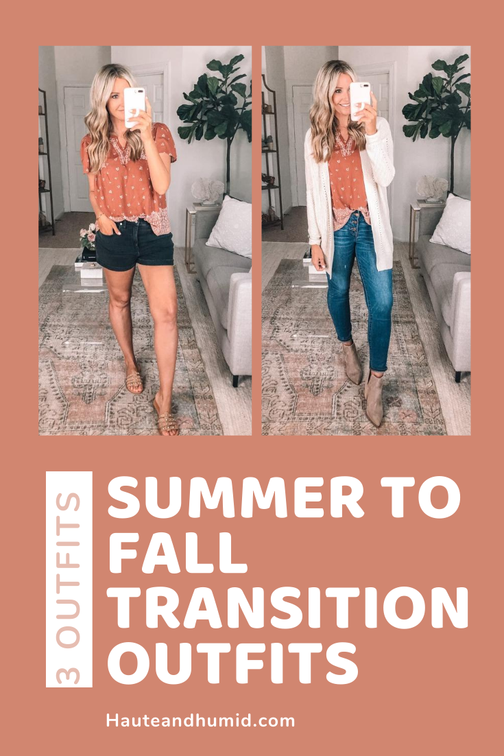 fall transition outfit | Summer to Fall by popular Houston fashion blog, Haute and Humid: collage image of a woman wearing a Summer to Fall transition outfit. 