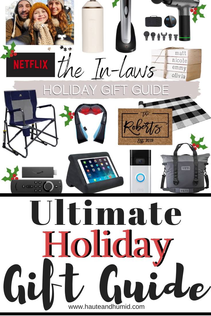 Holiday Gift Guides | Christmas Gift Ideas by popular Houston life and style blog, Haute and Humid: Pinterest image of in-law gift ideas. 
