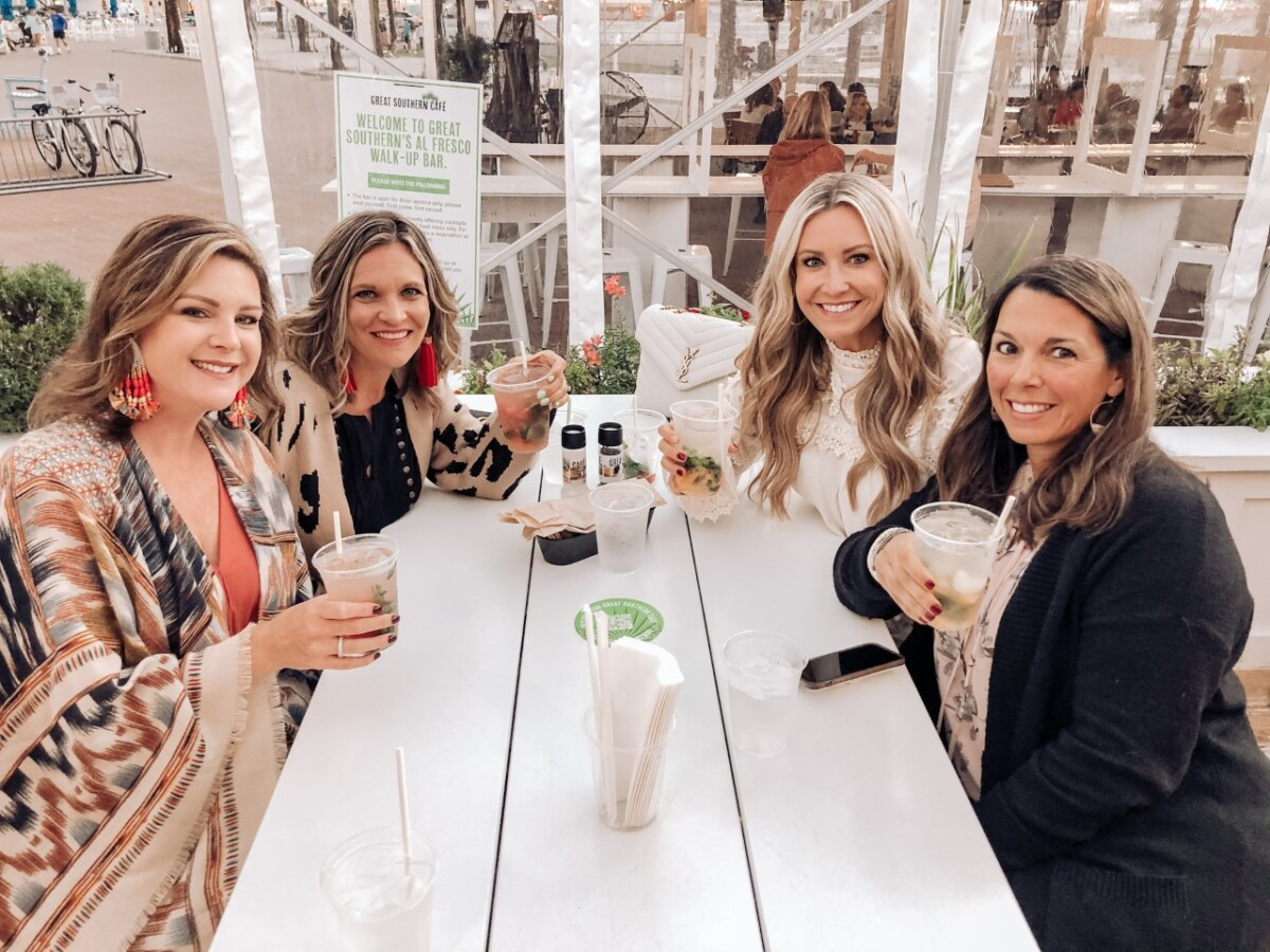 30a restaurants |Florida Beach House Rental by popular Houston travel blog, Haute and Humid: image of four women eating outside at the Great Southern Cafe. 