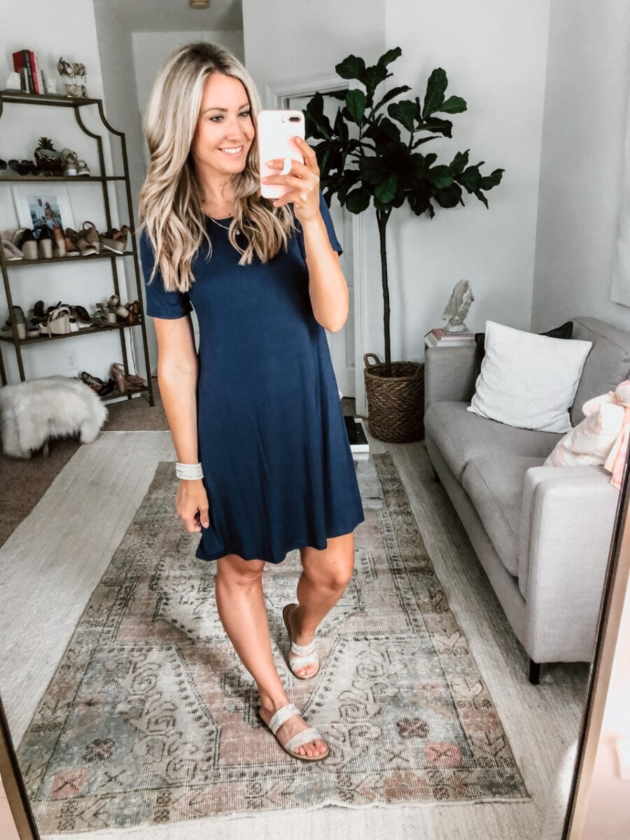 amazon spring dress |Amazon Bestsellers by popular Houston life and style blog, Haute and Humid: image of a woman blue jersey dress. 