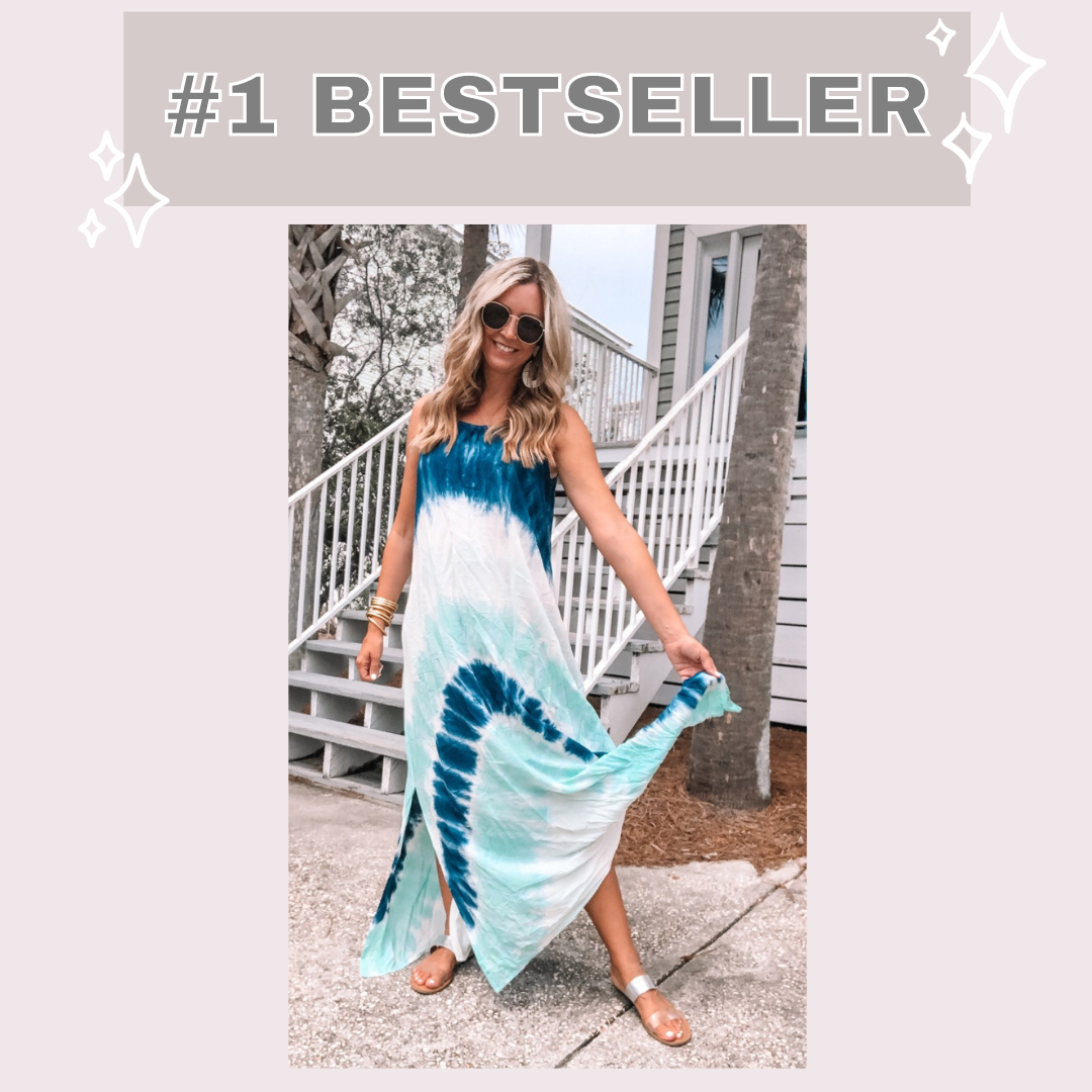 amazon bestseller | Amazon Bestsellers by popular Houston life and style blog, Haute and Humid: image of a woman wearing a blue tie dye maxi dress. 