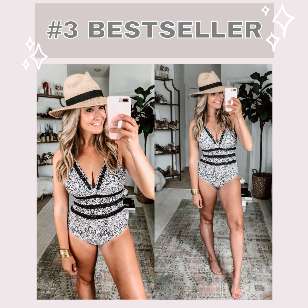 amazon swimsuit |Amazon Bestsellers by popular Houston life and style blog, Haute and Humid: image of a woman wearing a leopard print one piece swimsuit. 