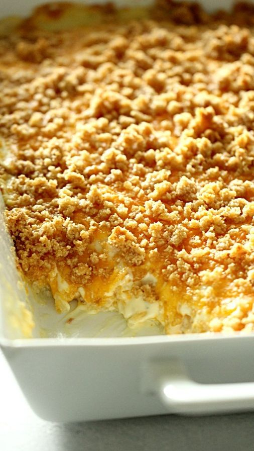hashbrown casserole | Summer Side Dishes by popular Houston lifestyle blog, Haute and Humid: image of cheesy hash brown potato salad. 