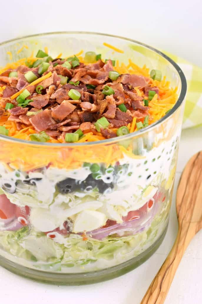 7 layer salad | Summer Side Dishes by popular Houston lifestyle blog, Haute and Humid: image of a salad layer salad.