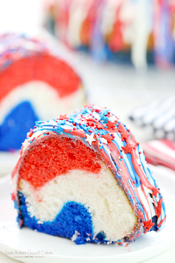 4th of July desserts | 4th of July Desserts by popular Houston lifestyle blog, Haute and Humid: image of red white and blue bundt cake.
