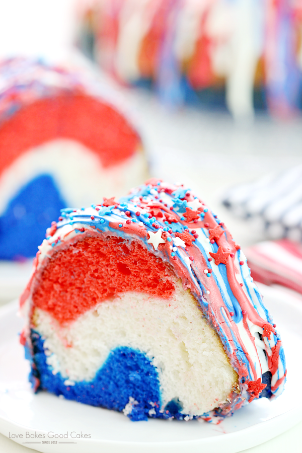 4th of July desserts | 4th of July Desserts by popular Houston lifestyle blog, Haute and Humid: image of red white and blue bundt cake. 