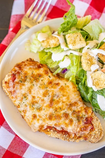 air fryer chicken parmesean | Meal Planning Tips by popular Houston lifestyle blog, Haute and Humid: image of air fryer chicken parm. 