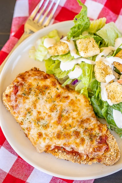 air fryer chicken parmesean | Meal Planning Tips by popular Houston lifestyle blog, Haute and Humid: image of air fryer chicken parm.