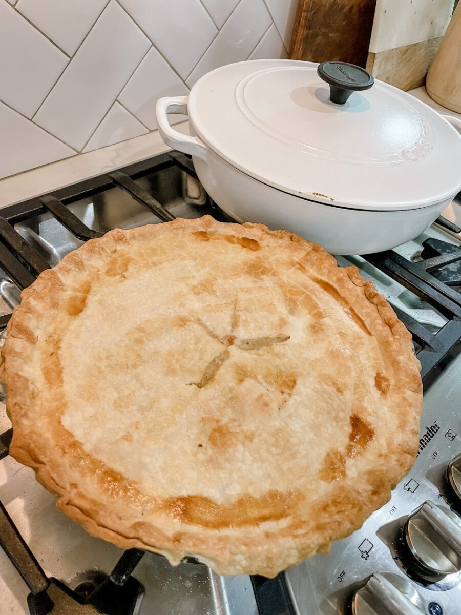 easy chicken pot pie | Meal Planning Tips by popular Houston lifestyle blog, Haute and Humid: image of a chicken pot pie.